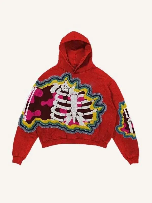 Colorblock Skull Print Pocket 3D Hoodie - Multiple Colors