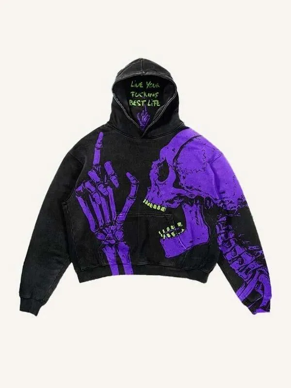 Colorblock Skull Print Pocket 3D Hoodie - Multiple Colors
