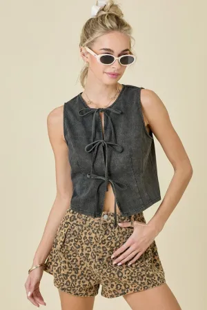 DENIM VEST WITH FRONT TIE DETAIL