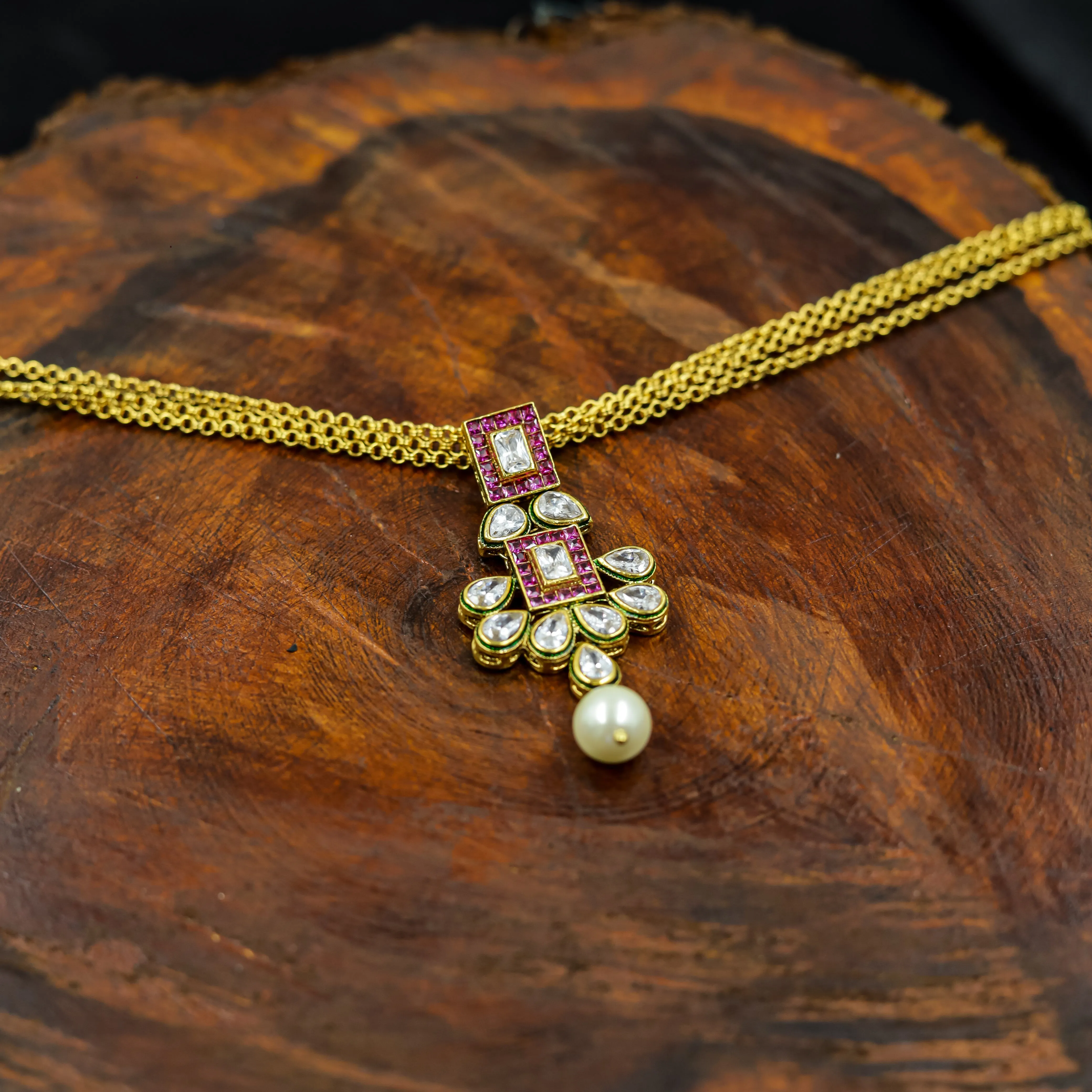 High Quality Light Weight Polki Pendant Set  7169-0295