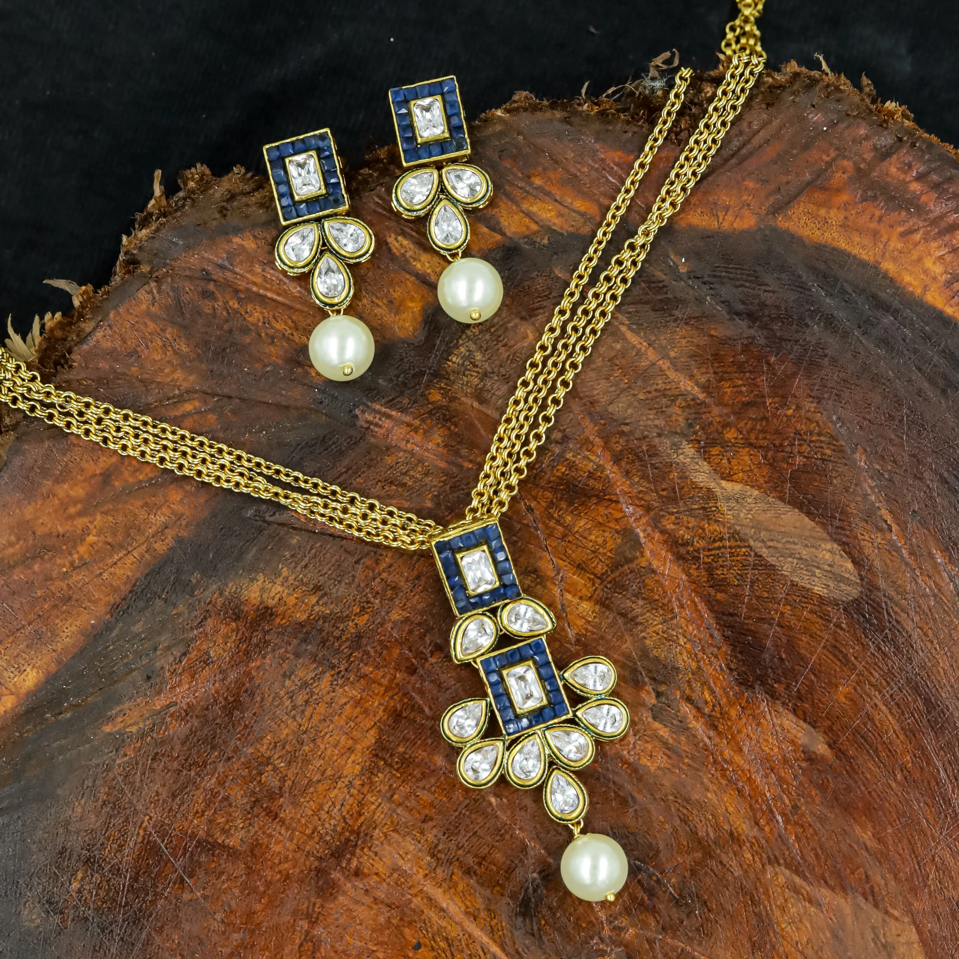 High Quality Light Weight Polki Pendant Set  7169-0295