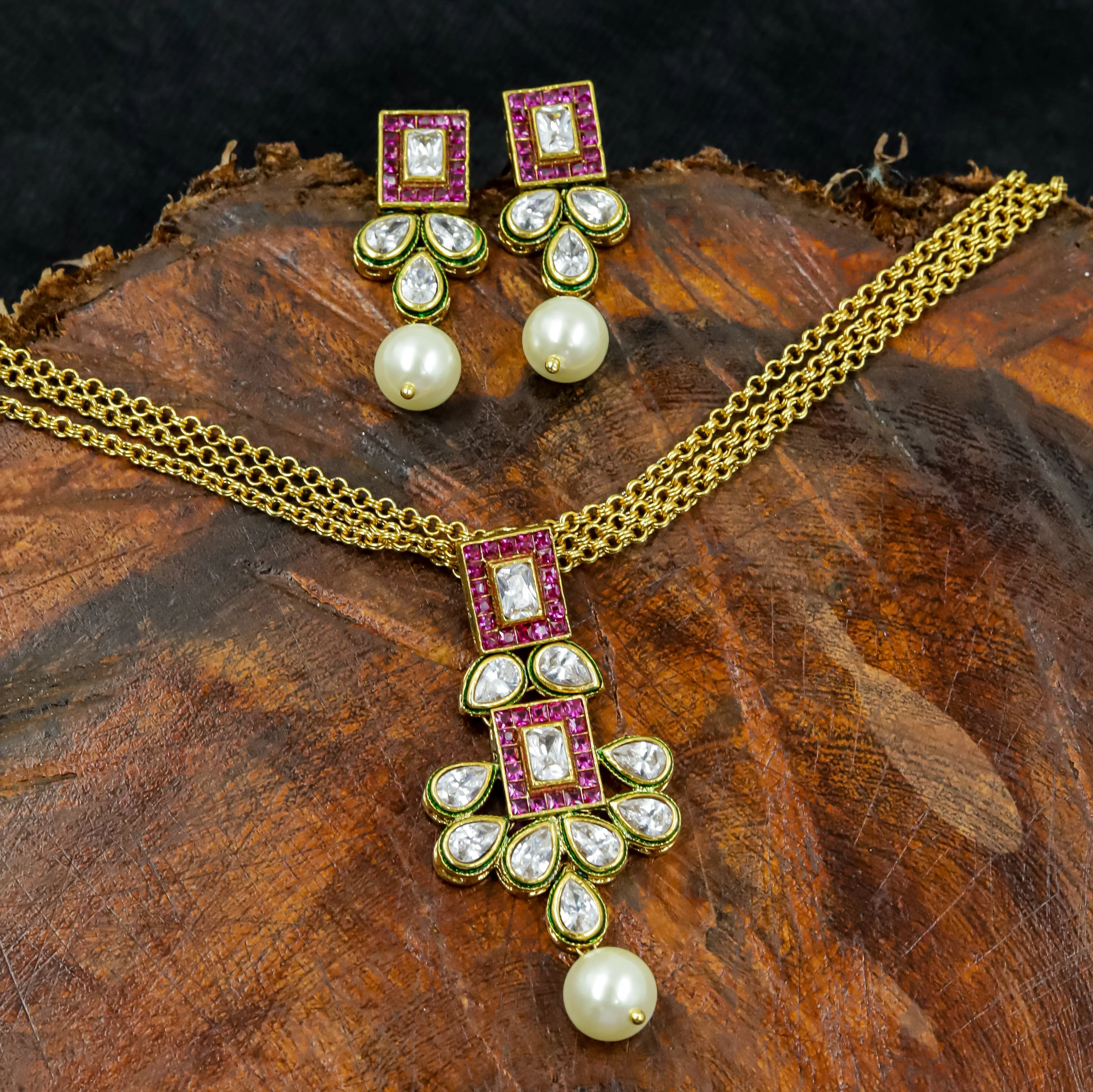 High Quality Light Weight Polki Pendant Set  7169-0295