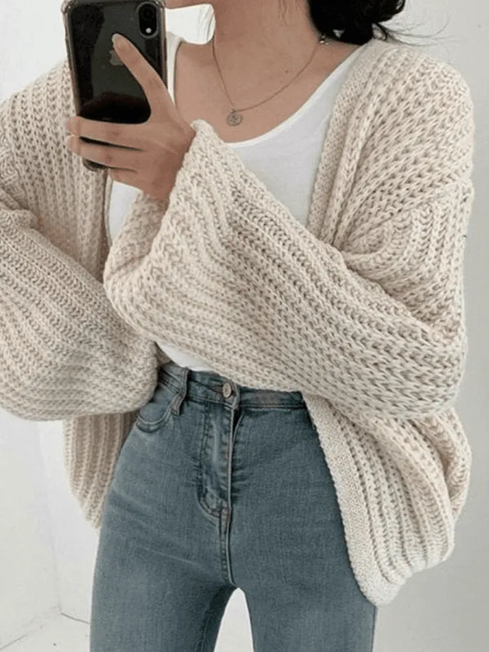 Joskaa Open Front Long Sleeve Knit Cardigan