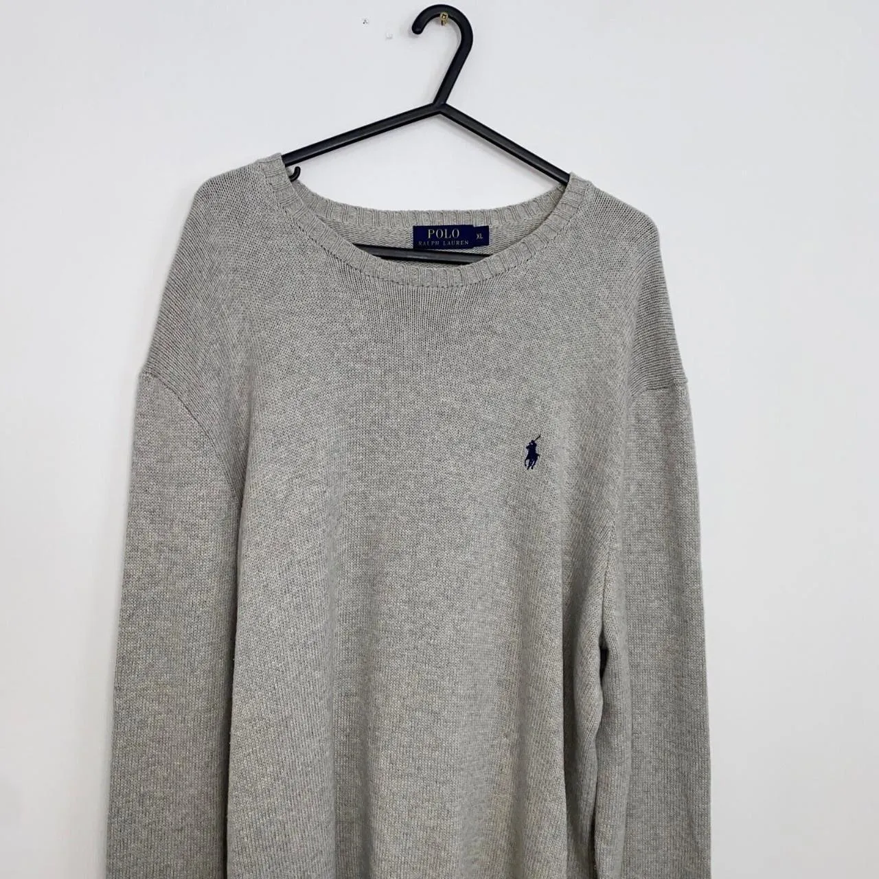 Preowned Polo Ralph Lauren Knitted Jumper Mens Size XL Grey Crewneck Knit Logo Sweater.|